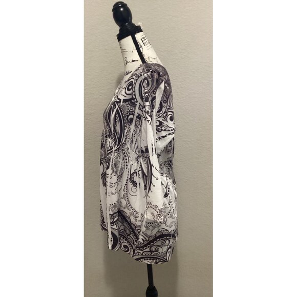One world Black & White Paisley Print Blouse Size XL - Picture 3 of 5